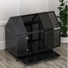 Heavy Duty Dog Crate 45 Inch Indestructible Pet Dog Cage Crate Kennel With Roof Top 2 Doors Removable Trays