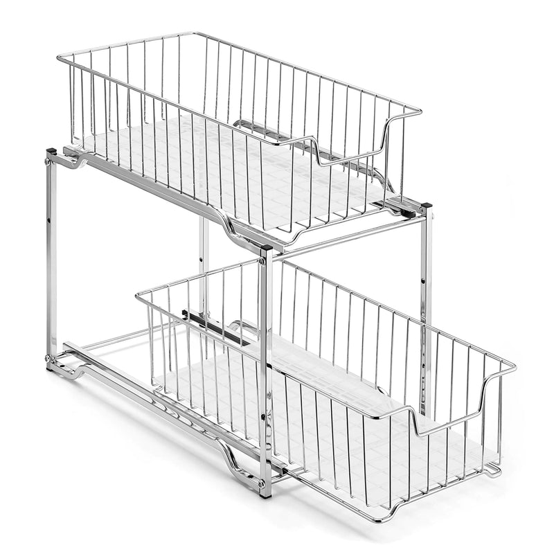 Simple Trending Stackable 2-Tier Under Sink Organizer Pull Out Cabinet with Sliding Storage Drawer Chrome