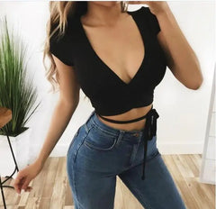 2022 Summer Women Casual Deep V-Neck Crop Top