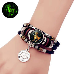 Vintage Woven Luminous Leather Bracelets for All Zodiac
