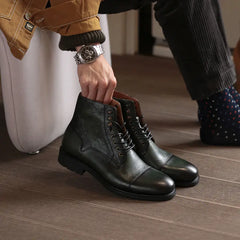 British Style Men's Mid-High Leather Martin Boots