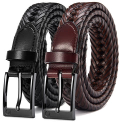 CHAOREN Leather Braided Belts for Men 2 Pack - 1 1/8" Leather Belts in Package Box - Versatile Style Solution