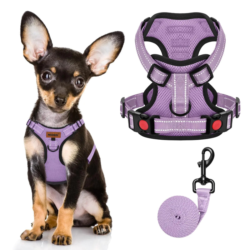 MIDOG No-Pull Dog Harness | Adjustable & Reflective Pet Harness Leash Set for Small Medium Large Dogs Walking Training| No Choke Front Clip Soft Padded Vest with Easy Control Handle - Purple XS
