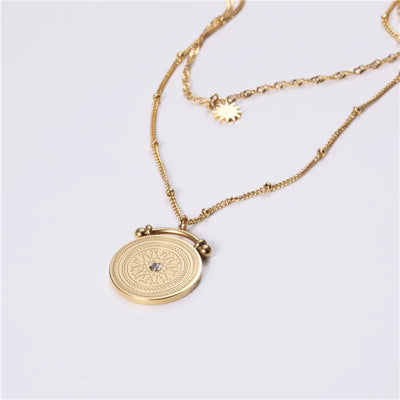 18K Gold-Plated Coin Layered Chain Necklace