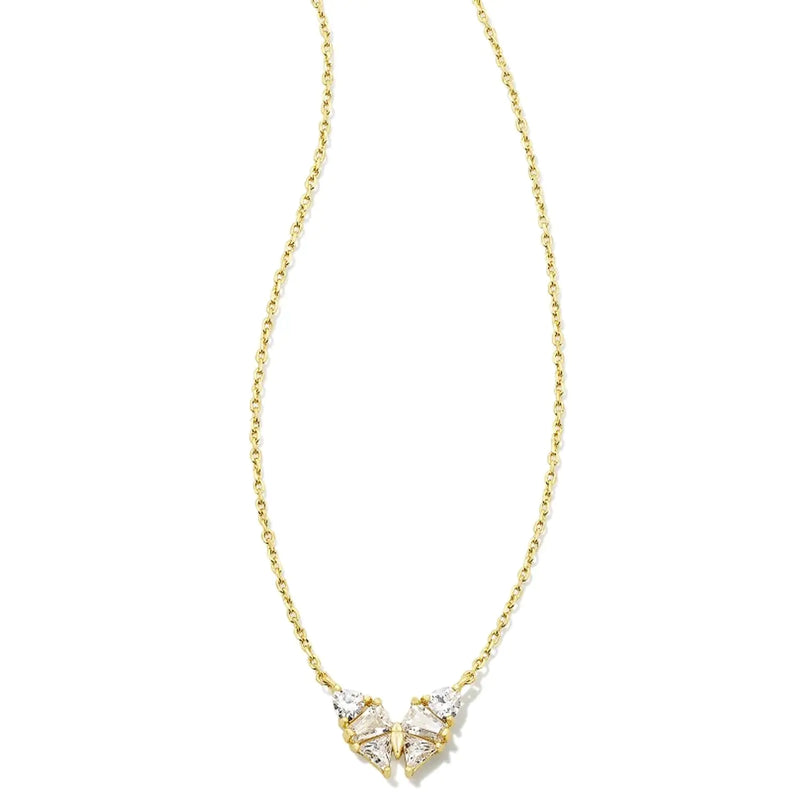 Kendra Scott Blair 14k Gold-Plated Butterfly Small Short Pendant Necklace in White Crystal Fashion Jewelry for Women